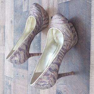 Nine West Mendoza Zebra Glitter platform Heel sz 6.5 women's